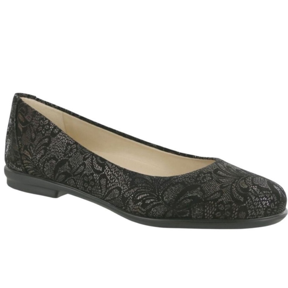 SAS Women's Black Lace Pattern Flats